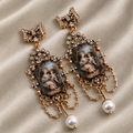 Antique Portrait Rhinestone Earrings