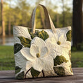 Handmade embroidered bag - stylish white lilies