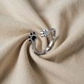 925 Sterling Silver Paw Print Ring – Adjustable with Cubic Zirconia and Enamel