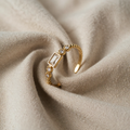 Baguette-shaped Open Ring with Row of Slim Baguette Stones Around Band