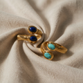 Bohemian Gold Lapis Lazuli and Turquoise Adjustable Ring