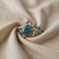 Silver Ring with Turtle and Blue Opal