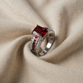 Silver Ring with Rubies and Split Setting, Shiny Surface
