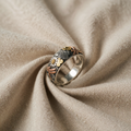 Shiny Sunflower Silver Ring with White Opal Stone
