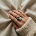 Classic Silver Ring with Orbit Pearl and Sculptural Frame