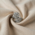 FLOWER AND LEAF RING WITH ZIRCONIA - (ADJUSTABLE)