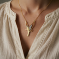 Necklace with Gold-Tone Fairy Motif and Silver-Tone Wings