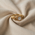 Gold Leaf Pattern Cubic Zirconia Ring