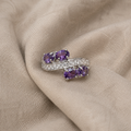 Ring with Purple Stone Clusters and Cubic Zirconia Band