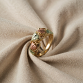 AUTUMN GOLD RING with Textured Leaf Motifs in Gold, Rose and Green Tones