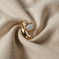 Oval White Fire Quartz Flower Ring