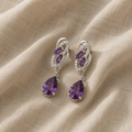Amethyst Shimmering Drop Earrings | White Gold