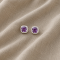 Amethyst Square Pavé Earrings | White Gold