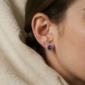 Round Pavé Amethyst Stud Earrings | White Gold