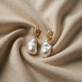 Baroque Pearl Earrings with Gold-Coloured Hooks and Sparkling Stones