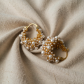 Gold Hoop Earrings with Pearl Effect Cluster