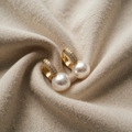 Pearl Huggie Paved Drop Earrings
