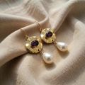 Pearl Earrings with Purple Zircon and Iridescence