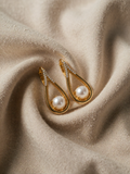 Gold Earrings with Zirconia and Round Pearl Effect