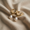 Classic Pearl Drop Huggie Earrings with Secure Setting