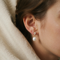 Gold Earrings with Pearl Drop and Crystal