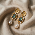 Earrings with Silver Flower Wreath and Pearl Drop