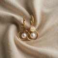 Earrings with Freshwater Pearls and Diamond-Shaped Beads
