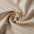 Gold Earrings with Zirconia and Pearl Effect Bow