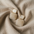 Square Earrings with Elegant Pearls