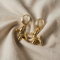 Gold Huggie Earrings with Mini Balloon Dog Pendant