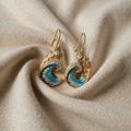 Gold Earrings with Shimmering Ocean Waves
