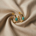 Gold Oval Earrings with Turquoise Accent