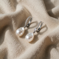Drop Earrings with Large Pearl Effect and Crystal Stones