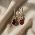 Shiny Drop Earrings with Cubic Zirconia and Ruby