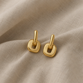 Minimalist Two-Tone Gold Oval Drop Earrings