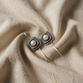 Modern Pearl Fibre Earrings with Silver Square and Mother-of-Pearl Bead