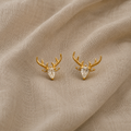 Antler-Shaped Earrings with Clear Zircon