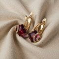 Red Square Crystal Earrings | Rose Gold