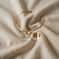 Retro Gold Heart Necklace and Earrings Set