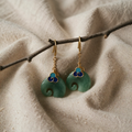 Green elephant earrings with hook and chain
