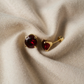 Round Red Stud Earrings | Gold Tone