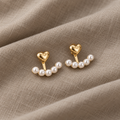 Gold Heart Earrings with Pearl Row