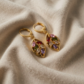Vintage Gold Coloured Multi-Coloured Earrings in the Shape of Gold Leaves