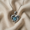 Dolphins Love Blue Heart Pendant Featuring Deep Blue Crystal