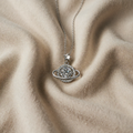 Elegant Necklace with Cosmic Planet in White Gold