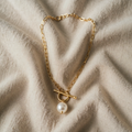 Gold Necklace with Chain Links and Pearl Effect