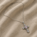 Necklace with sky blue rose cross pendant | White gold
