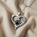 Dog Paw Necklace – Heart Shape in Stainless Steel and Cubic Zirconia