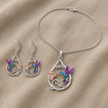 Hummingbird Necklace for Women with Additional Earrings, Teardrop Frame