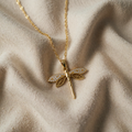 Necklace with Gold-Tone Dragonfly and Crystal Wings